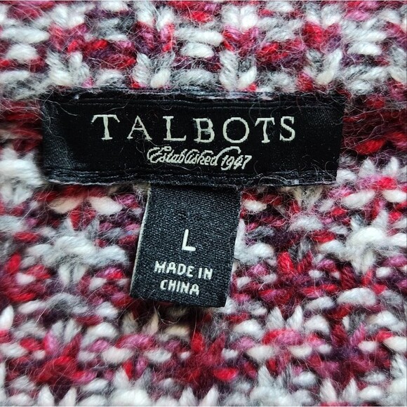Talbots Sweater Womens L Red Gray Angora Blend Knit Button Cardigan Chunky Soft - Picture 8 of 8